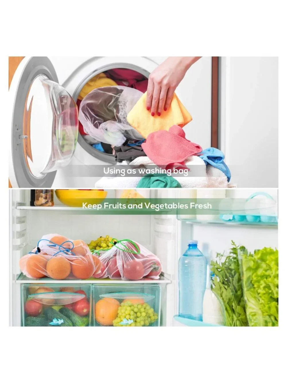 12pc Reusable Mesh Produce Bags Drawstring Polyester Food Storage